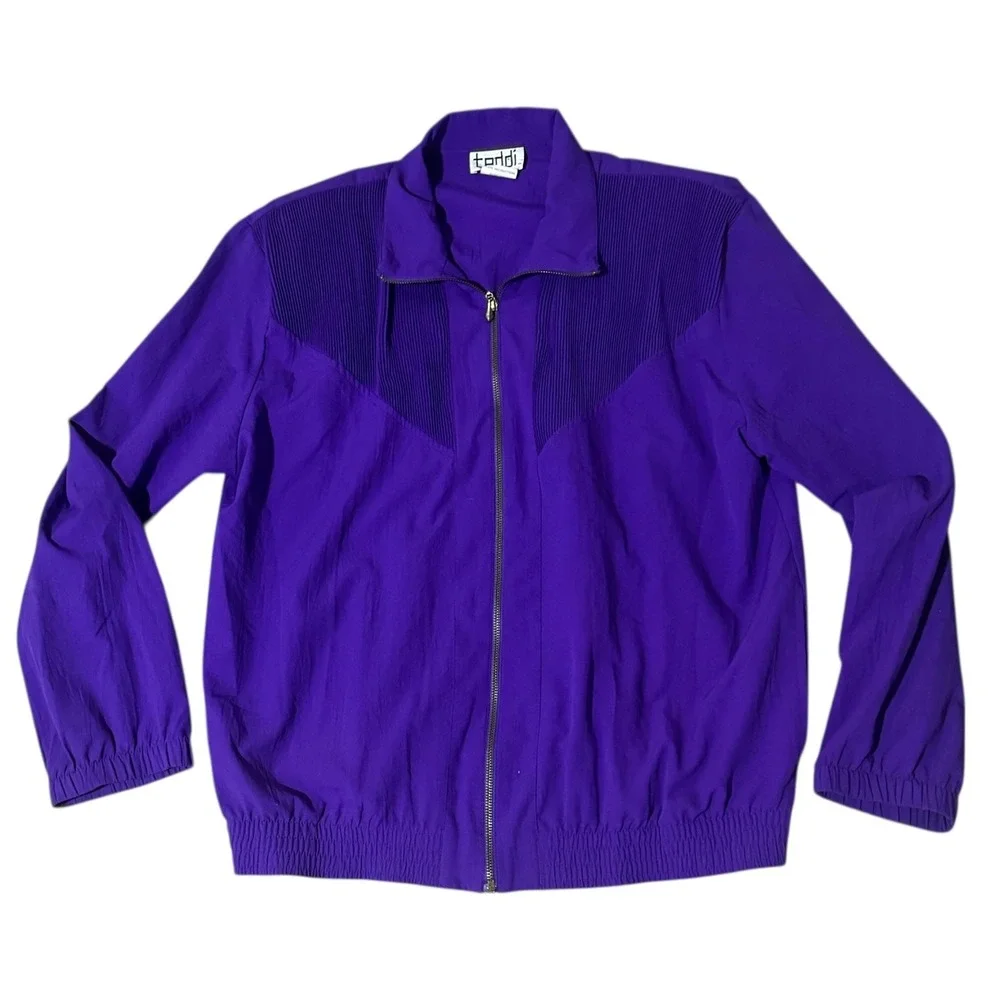 Vintage Teddi Purple Windbreaker Jacket Pleated Chevron Yoke Made in‎ USA Large